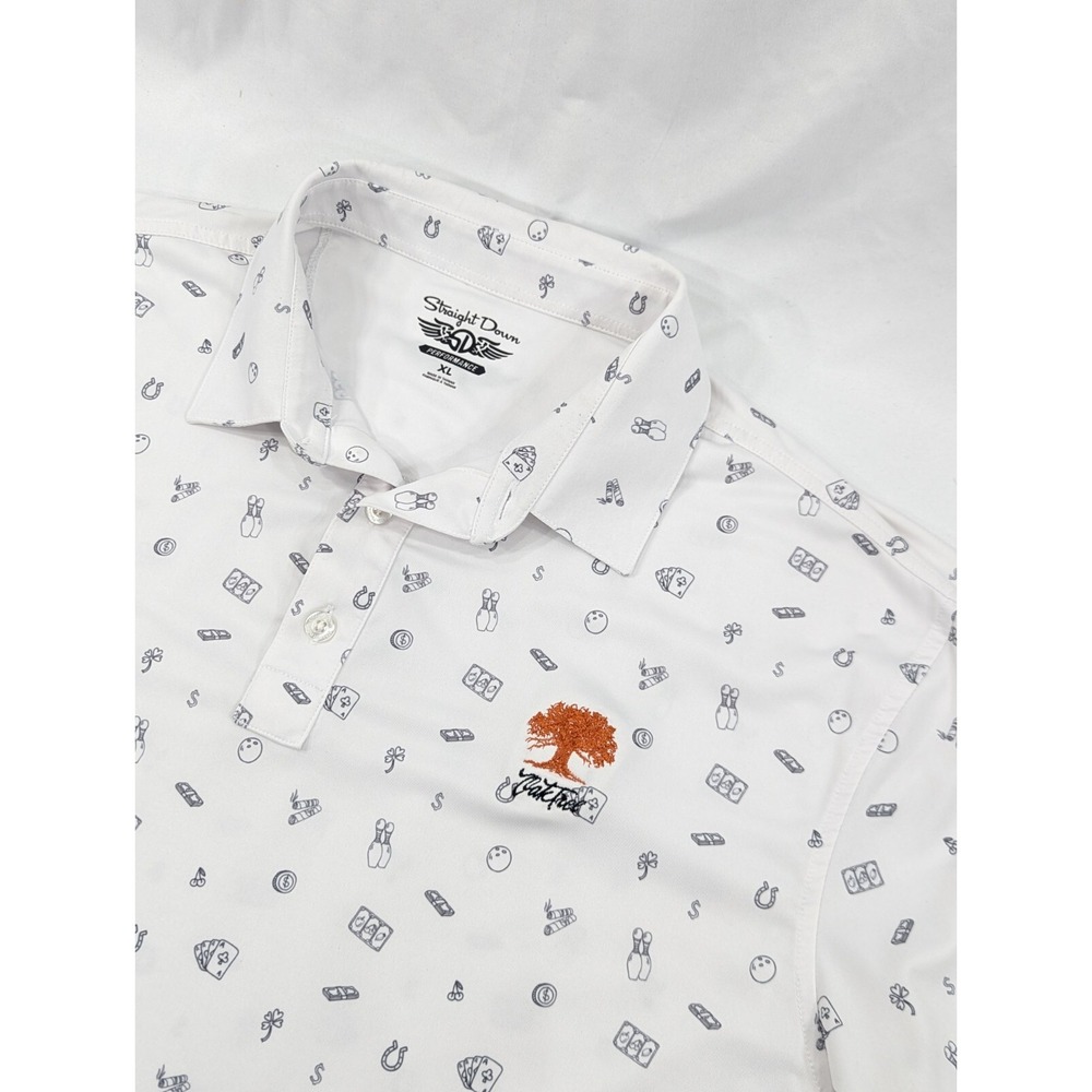 Straight‎ Down Golf Polo Oak Tree National All Over Print Lucky Day Casino XL